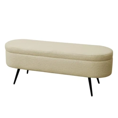 Afbeelding van SVITA IVY zitbank met teddystof, poef opbergruimte, kistbank, garderobebank, moderne zitbank, beige