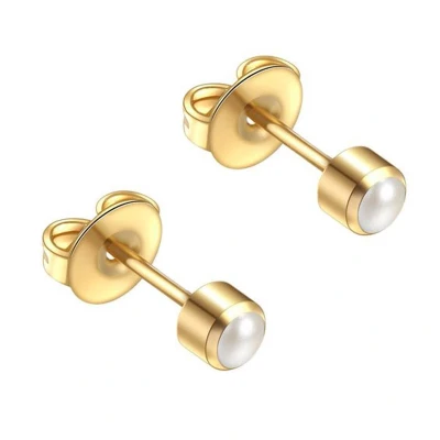 Afbeelding van Caflon 4mm 24K gold plated oorknopjes voor oorschieter hypoallergeen steriel verpakt goudkleurig met wit pareltje