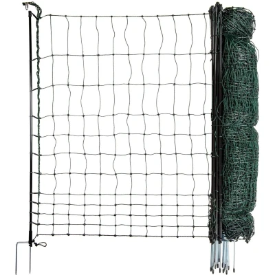 Afbeelding van horizont StrongLine Kippenhek, 15 glasvezelpalen 50 m lang, 110 cm hoog, voor gevogelte zonder stroom, mobiel gevogeltehek met dubbele punt, tuinhek