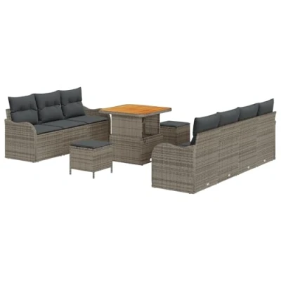 Afbeelding van vidaXL 10 delige Tuin Sofa Set met Kussens Grijs Poly Rattan Acacia