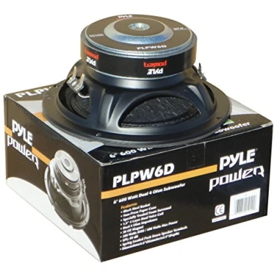 Afbeelding van Pyle PLPW6D subwoofer, 300 watt RMS, 600 max., diameter: 16,50 cm (6,5 inch), DVC woofer met dubbele draaispel, 4 + ohm, ideaal voor in de auto of thuis