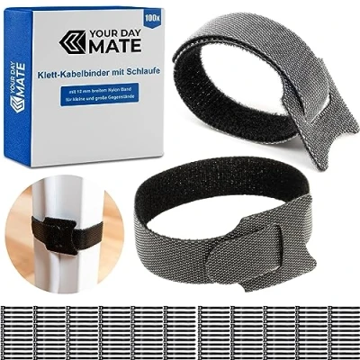 Afbeelding van Klittenband met lus, 100 stuks, 15 cm lang, in zwart, nylon kabel klittenband, lus strap rope, hersluitbare organiser, kabelbinders fastener, klem kabelriem