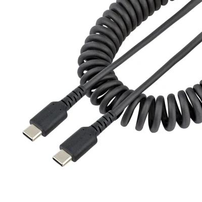 Afbeelding van StarTech.com 50cm USB C Laadkabel, Zwart, Robuuste Fast Charge &amp; Sync Spiraalkabel, 2.0 Ty