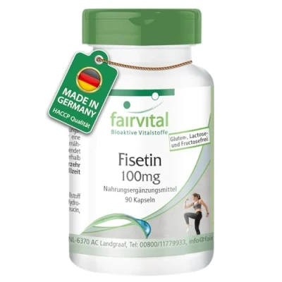 Afbeelding van Fairvital Fisetin 100mg 90 capsules van Japanse wasboom op kwaliteit getest en hoog gedoseerd 100% veganistisch Made in Germany