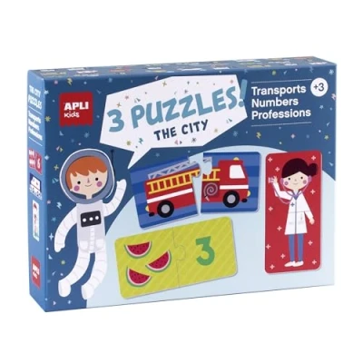 Afbeelding van APLI Kids 3 puzzels Transport Nummers Beroepen