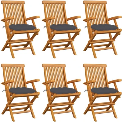 Afbeelding van vidaXL Tuinstoelen 6 st met antracietkleurige kussens massief teakhout