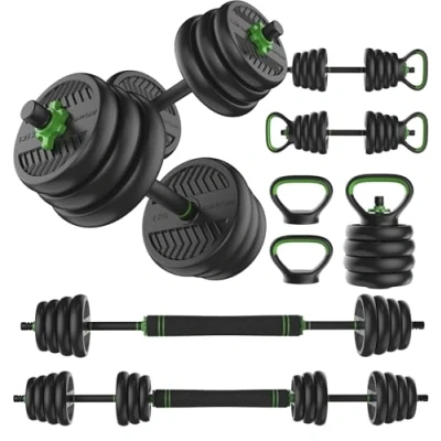 Afbeelding van Tunturi Halter en Dumbells Rubber Halterset 28 kg Halterstang met Gewichten Barbell Set Schroefsluiting 30 mm Anti Slip Grip
