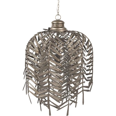 Afbeelding van Clayre &amp; Eef Hanglamp Ø 49x66 cm Goudkleurig Grijs Ijzer Bladeren Eettafel