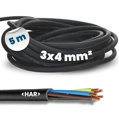 Afbeelding van Kalitec H07RN F 3 x 4 mm² rubberen kabel met beschermgeleider voor buiten, elektrische kabel, zwarte bouwplaatkabel flexibel, UV en oliebestendig, aansluitkabel 3G4 aderig