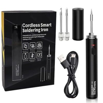 Afbeelding van Treedix Draadloze soldeerbout kit, USB oplaadbare met drie ijzeren tips, snelle verwarming, temperatuur verstelbaar, veilig batterij aangedreven kit voor beginners en