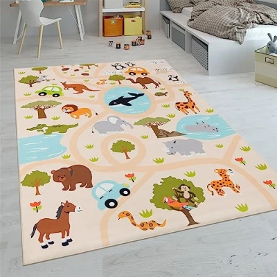 Afbeelding van Vloerkleden Voor Kinderen Laagpolige Kinderkamer Met Versch. Designs Speelvloerkleden Meerkleurig, Maat:140x200 cm, Kleur:Roze 2