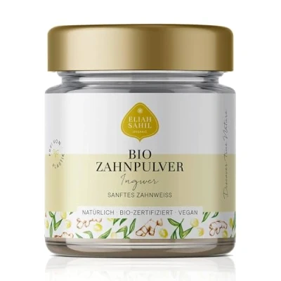 Afbeelding van biologisch tandpoeder met gember en xylitol veganistisch zonder kunstmatige toevoegingen 100% gecertificeerde natuurlijke cosmetica