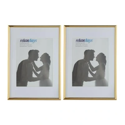 Afbeelding van Relaxdays fotolijst A4, set, 2 stuks, passe partout 15x20 cm, glazen plaat, wissellijstjes voor muur, fotokader, goud