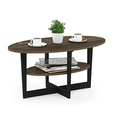 Afbeelding van FURINNO Ovale salontafel, Engineered Wood, Columbia Walnoot/Zwart, 1 Pack