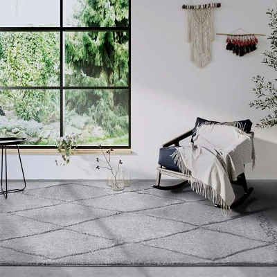 Afbeelding van Elle Decor ation Perrotin Hoogpolig tapijt, modern woonkamertapijt, shaggy, patroon, wollig, zacht, boho tapijt voor woonkamer, slaapkamer, lichtgrijs, 80 x 240 cm