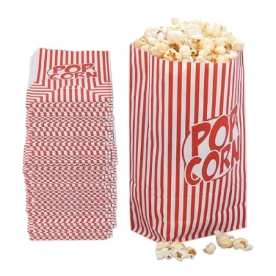 Afbeelding van Relaxdays popcorn zakjes set van 240 papier gestreept rood wit
