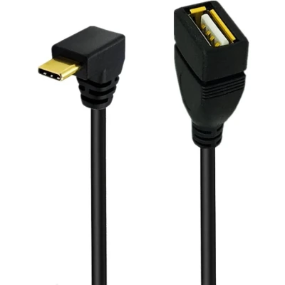 Afbeelding van USB C (m) haaks (boven/beneden) naar A (v) adapter USB2.0 / zwart 0,25 meter