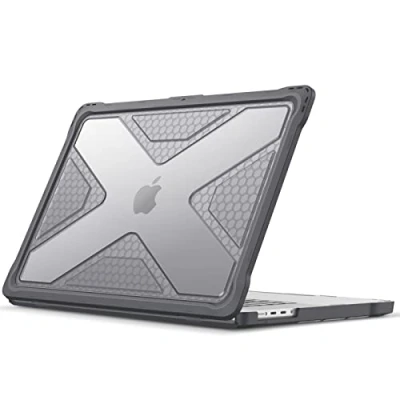 Afbeelding van FINTIE Beschermhoes compatibel met MacBook Pro 16 inch M1 /M1 Max 2021 (model A2485), robuuste harde hoes schokbestendige TPU randen, versterkte hybride beschermhoes, grijs