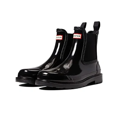 Afbeelding van HUNTER Commando Chelsea Gloss Boot for Women Round Toe, Block Heel, Flexible Gusset and Grip Black 8 M