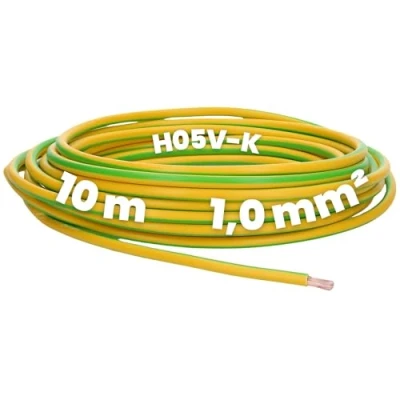 Afbeelding van Kalitec 10 meter H05V K 1 mm² groen geel bedradingskabel I kernkabel PVC enkeladerig meeraderig 1mm2 bedrading fijnaderig enkele kabel flexibel vlamvertragend