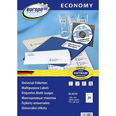 Afbeelding van Europe 100 ELA010 etiketten 70 x 36 mm Papier Wit 2400 stuk(s) Permanent Universele Inkt, Laser, Kopie ve