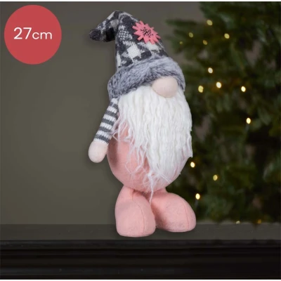 Afbeelding van Roze handgemaakt Gnoom mannetje met een grijs/wit kleurige muts 27(37)cm