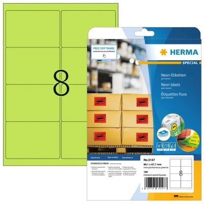 Afbeelding van Herma Neonetiketten, A4, 99,1 x 67,7 mm, groen, permanent hechtend