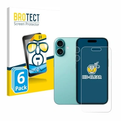 Afbeelding van BROTECT Screenprotector voor Apple iPhone 16 (Voor+Camera) Folie Beschermfolie transparant (6 Stuks)