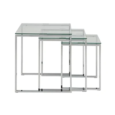 Afbeelding van AC Design Furniture Jannis 3 delige set tafel met tafelblad van glas en metalen frame, bijzettafel delig voor de woonkamer, vierkante salontafelset, modern design, B: 50 x H: 55 D: cm
