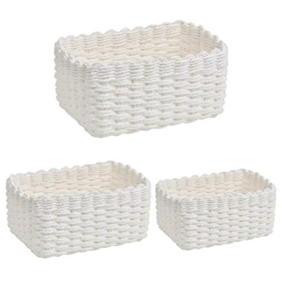 Afbeelding van DODUOS 3 stuks opbergmanden van gerecycled papiertouw, maten, opbergmanden, gevlochten plankmanden, organizer voor kasten, badkamer, keuken, slaapkamer (wit)