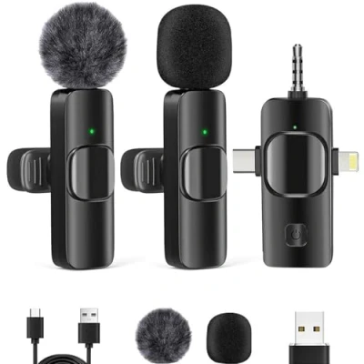 Afbeelding van 3 in 1 mini microfoon 2 stuks, draadloze lavalier microfoons voor iPhone Android camera USB C, 2.4G Ultra Low Delay, ruisonderdrukking, video opname, live streaming, Youtube, TikTok, Vlog