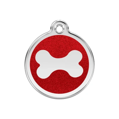 Afbeelding van Bone Red glitter hondenpenning medium/gemiddeld dia. 3 cm RedDingo