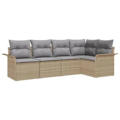 Afbeelding van vidaXL 5 delig Tuin Sofa Set met Kussens Beige Poly Rattan