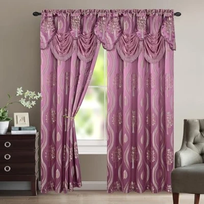 Afbeelding van Elegant Comfort Aurora Jacquard look gordijnpaneel set met bevestigde volant 137 x 213 cm (set van 2), lila