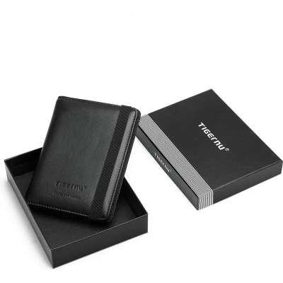 Afbeelding van Portemonnee heren Portefeuille ECHT LEER RFID anti skim Cadeau voor Zwart
