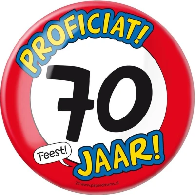 Afbeelding van Button XL 70 jaar Verkeersbord