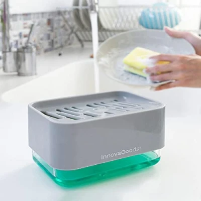 Afbeelding van 2 in 1 zeepdispenser voor het aanrecht Pushoap InnovaGoods