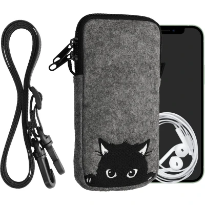Afbeelding van kwmobile Tasje voor smartphones XL 6,7/6,8&quot; Hoesje van vilt in grijs / zwart Phone case met nekkoord design