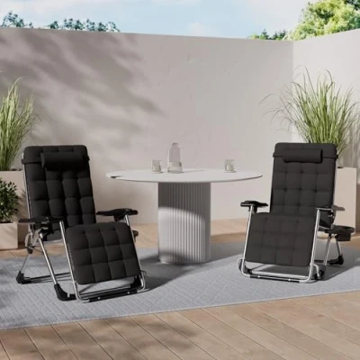 Afbeelding van KESSER® Ligstoel met Kussen Opvouwbaare Tuinstoel Extra Grote Tuinligstoel hoofdkussen, bekerhouder en Verstelbare Rugleuning Ligbed inklapbaar weerbestendig draagvermogen 200kg, Antraciet
