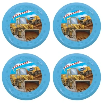 Afbeelding van Procos Plastic Bouwbord, 4 stuks, herbruikbaar, feestservies voor verjaardag of themafeest, bouwplaats, graafmachine