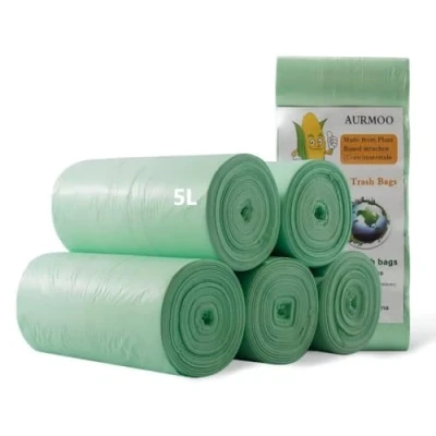 Afbeelding van 200 Composteerbare Afvalzakken 5L, Biovuilniszakken, AURMOO Afbreekbare en Recyclebare Keukenvuilzakken, Bioafvalzakken Geschikt voor Familie, Kantoor(32x35cm,Groen)