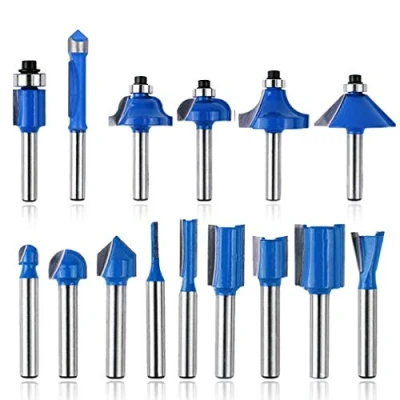Afbeelding van 15 stuk router bits, 6,35 mm schacht wolfraamcarbide hoek rand gereedschap, groefboor voor spaanplaat, houtbewerking, hout frezen Tools (rechte bit, deuvel afschuining bit)