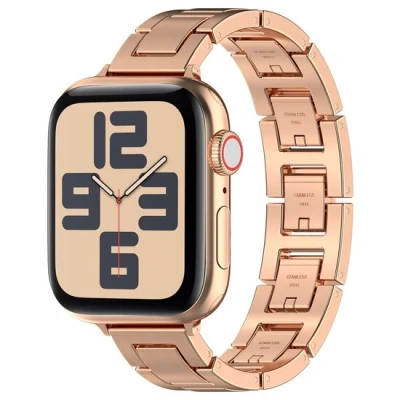 Afbeelding van Apple watch Slim Stainless steel quick release band (small) Rosé goud Geschikt voor 38mm / 40mm 41mm 42mm