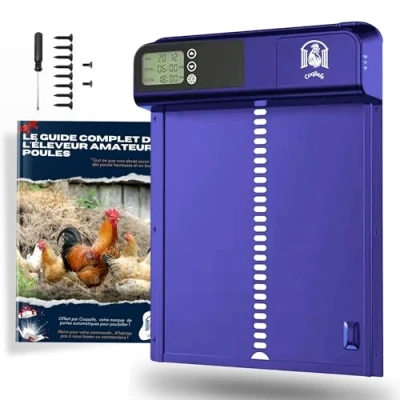 Afbeelding van CoqSafe® Automatische kippenhok programmeerbare timer, batterijvoeding, eenvoudig te installeren, maximale veiligheid voor pluimvee, corrosiebestendig, weerbestendig en roofdierbestendig