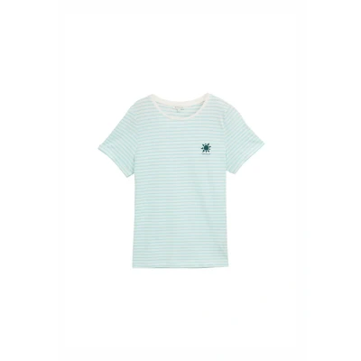 Afbeelding van TOM Tailor MIT Streifenmuster Tshirt print, Dames, Maat: XS, Blue white irregular stripe