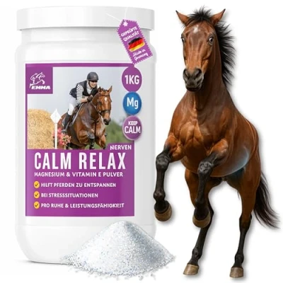 Afbeelding van EMMA® Calm Magnesium plus Vitamine E Selenium voor paarden mineraalvoer I poeder hoge dosering zenuwen, in stress kalmeert paard 1 kg