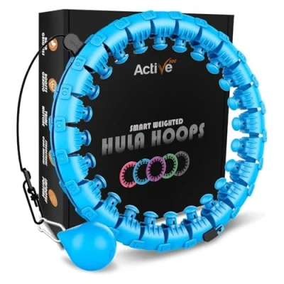 Afbeelding van K MART Smart Hula Rings hoepels, gewogen Circle 24 afneembare fitnessring met 360 graden auto spinning bal gymnastiek, massage, volwassen fitness voor gewichtsverlies (blauw)