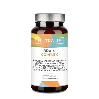Afbeelding van Nootropisch Hersensupplement Geheugen Concentratie Energie Ginkgo Biloba Bacopa Monnieri Choline L Tyrosine, Ginseng + Vitaminen Hersencomplex Booster 60 Nutralie capsules