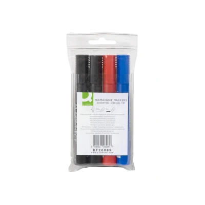 Afbeelding van Q connect Permanente Marker, 2 5 Mm, Schuine Punt, Geassorteerde Kleuren, Etui Van 4 Stuks Permanent Marker