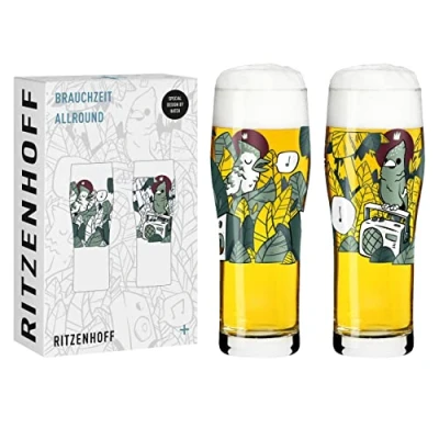 Afbeelding van RITZENHOFF 3781003 drinkglas universeel 600 ml serie Brauchzeit Nr. 3, 2 stuks met afgestemd motief Made in Germany